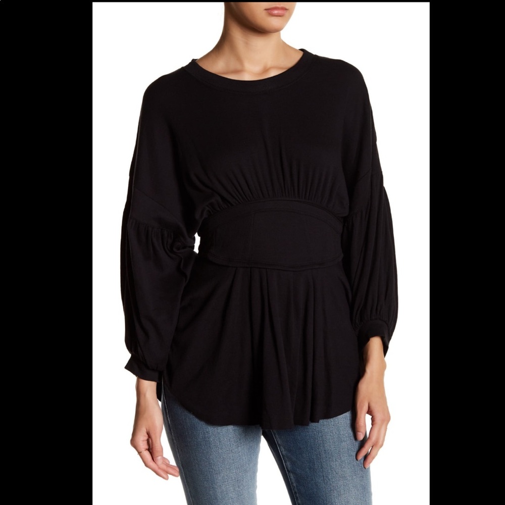 Free People empire waist black boho top blouse M